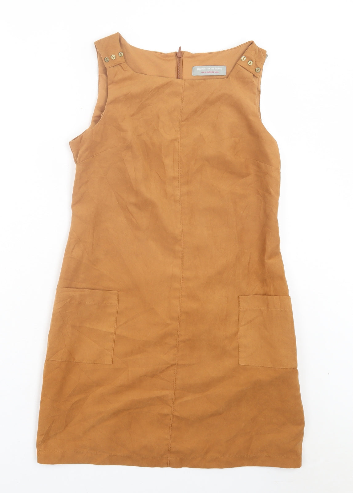 Dorothy Perkins Womens Brown Polyester Pinafore/Dungaree Dress Size 8 Crew Neck Zip