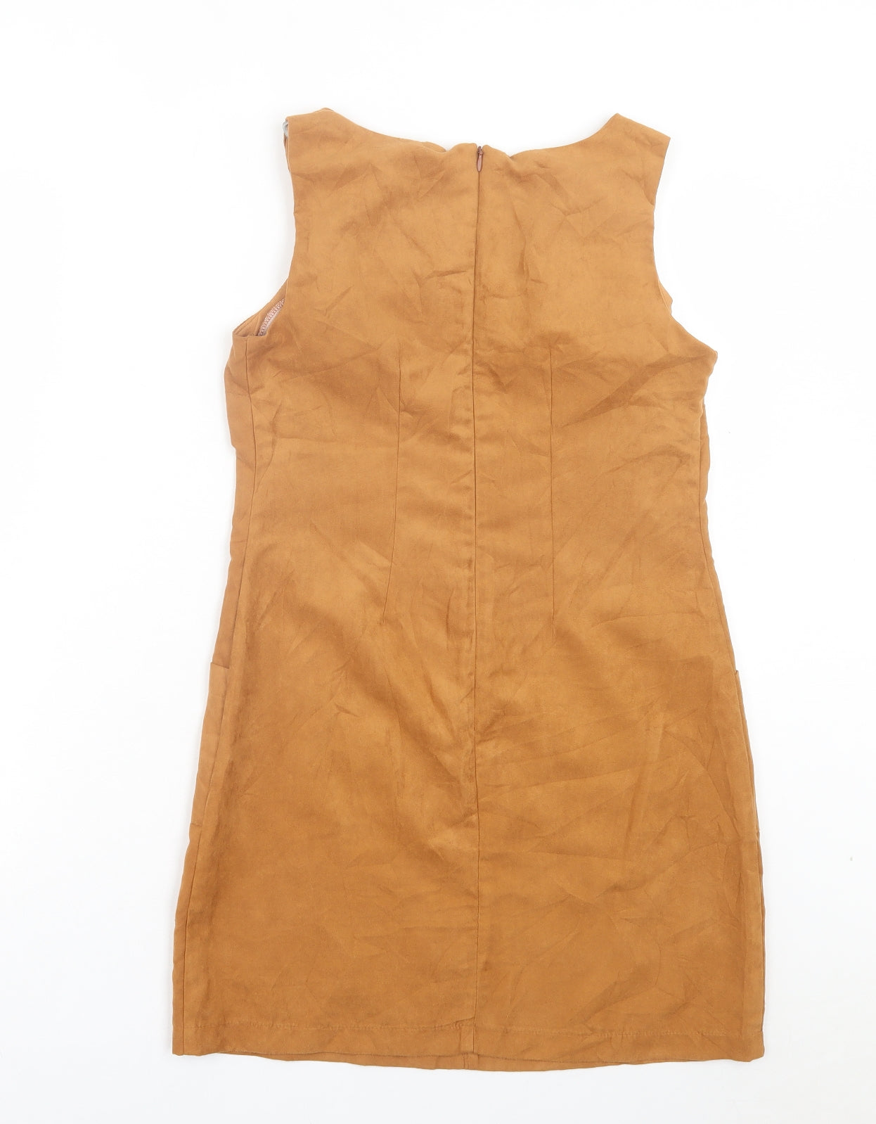 Dorothy Perkins Womens Brown Polyester Pinafore/Dungaree Dress Size 8 Crew Neck Zip