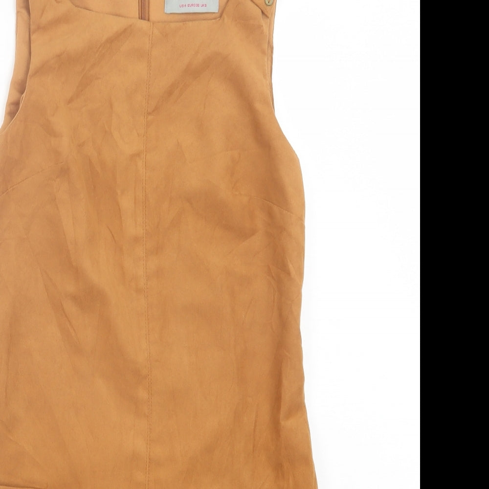 Dorothy Perkins Womens Brown Polyester Pinafore/Dungaree Dress Size 8 Crew Neck Zip