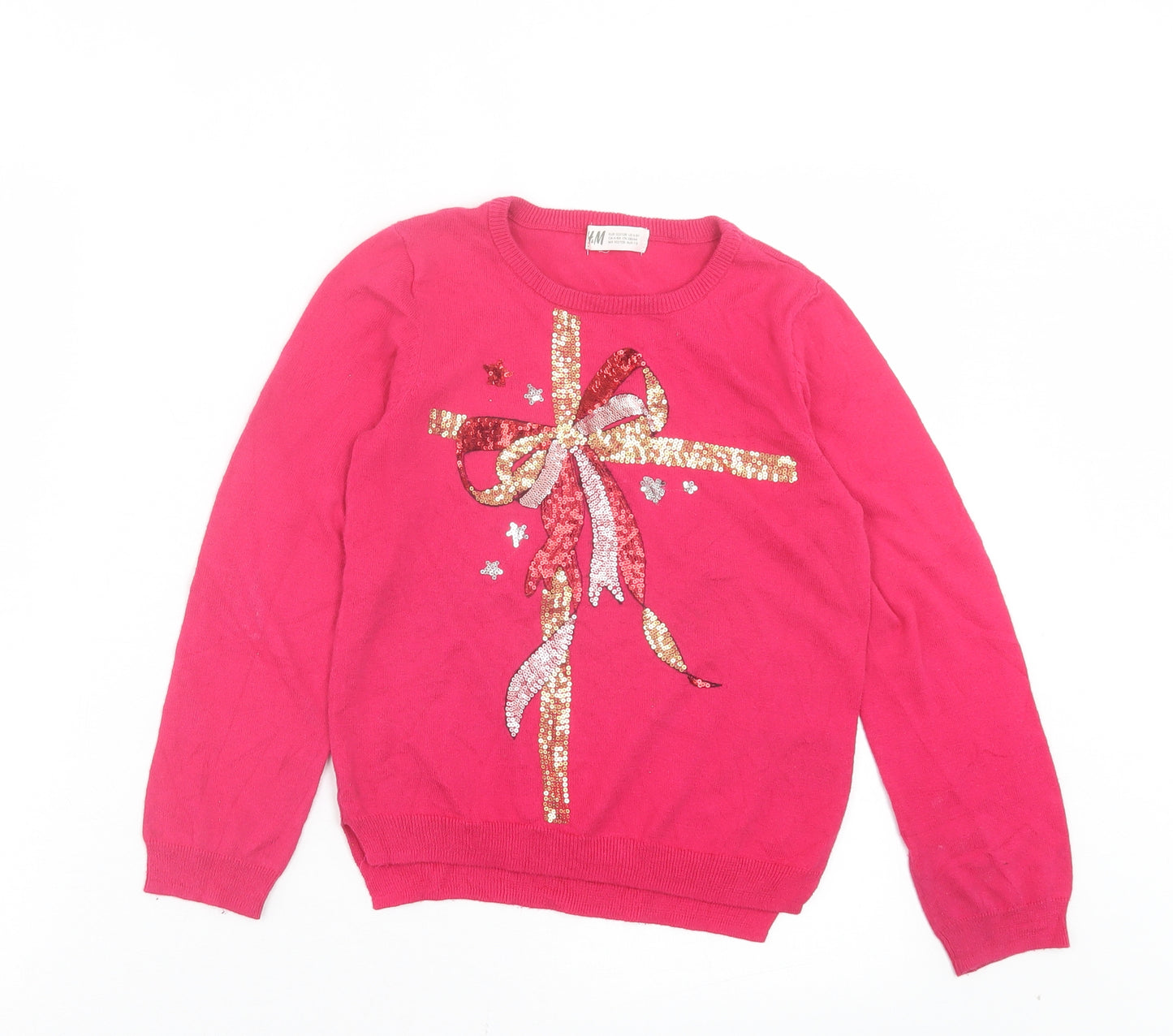 H&M Girls Pink Crew Neck Cotton Pullover Jumper Size 6-7 Years Pullover
