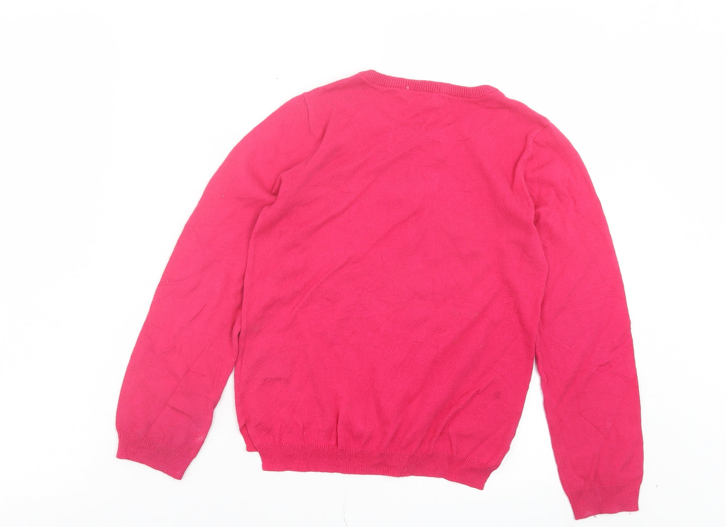 H&M Girls Pink Crew Neck Cotton Pullover Jumper Size 6-7 Years Pullover