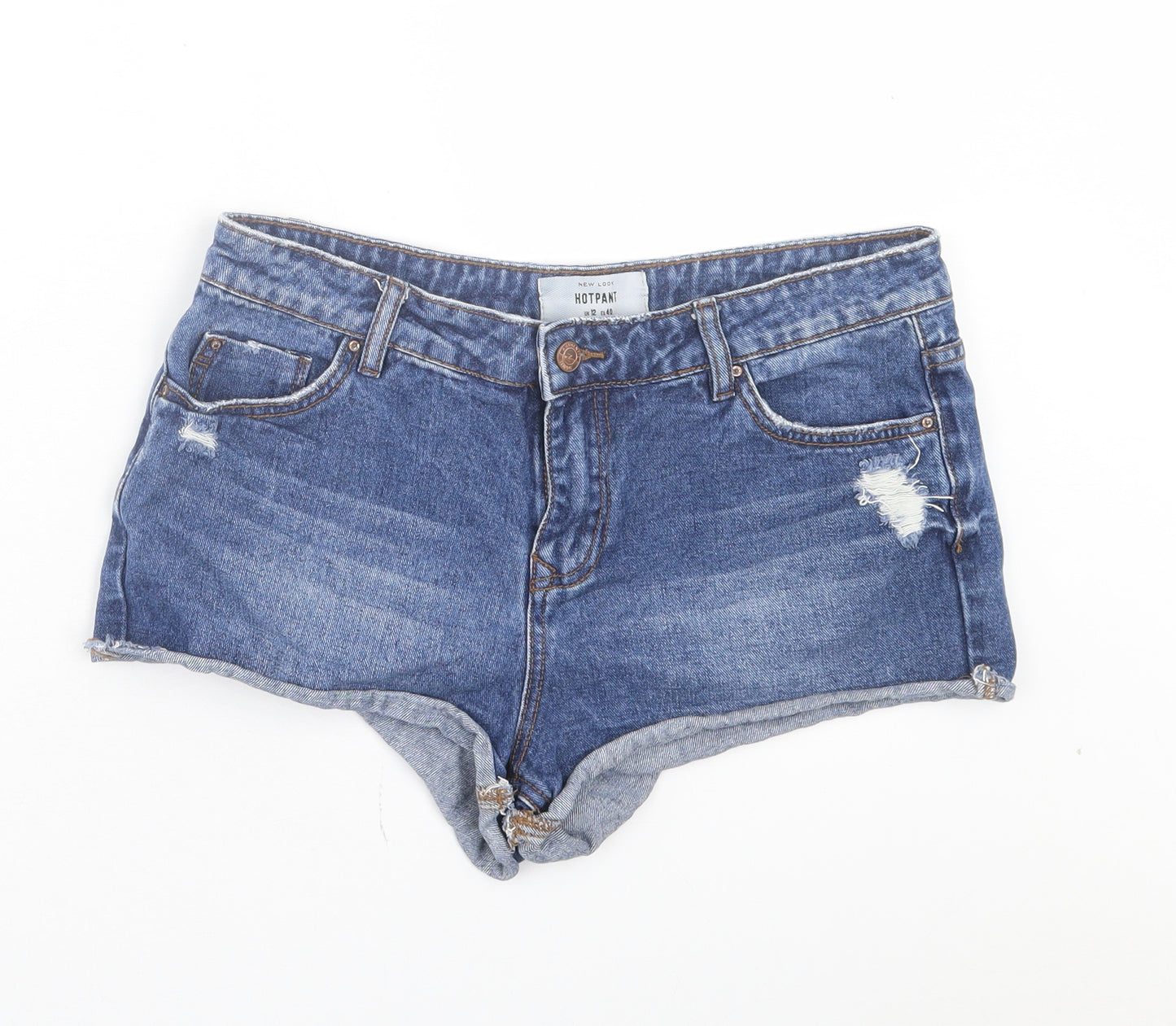 New Look Womens Blue Cotton Hot Pants Shorts Size 12 Regular Button