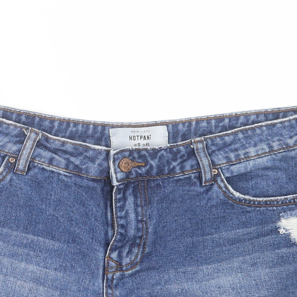 New Look Womens Blue Cotton Hot Pants Shorts Size 12 Regular Button