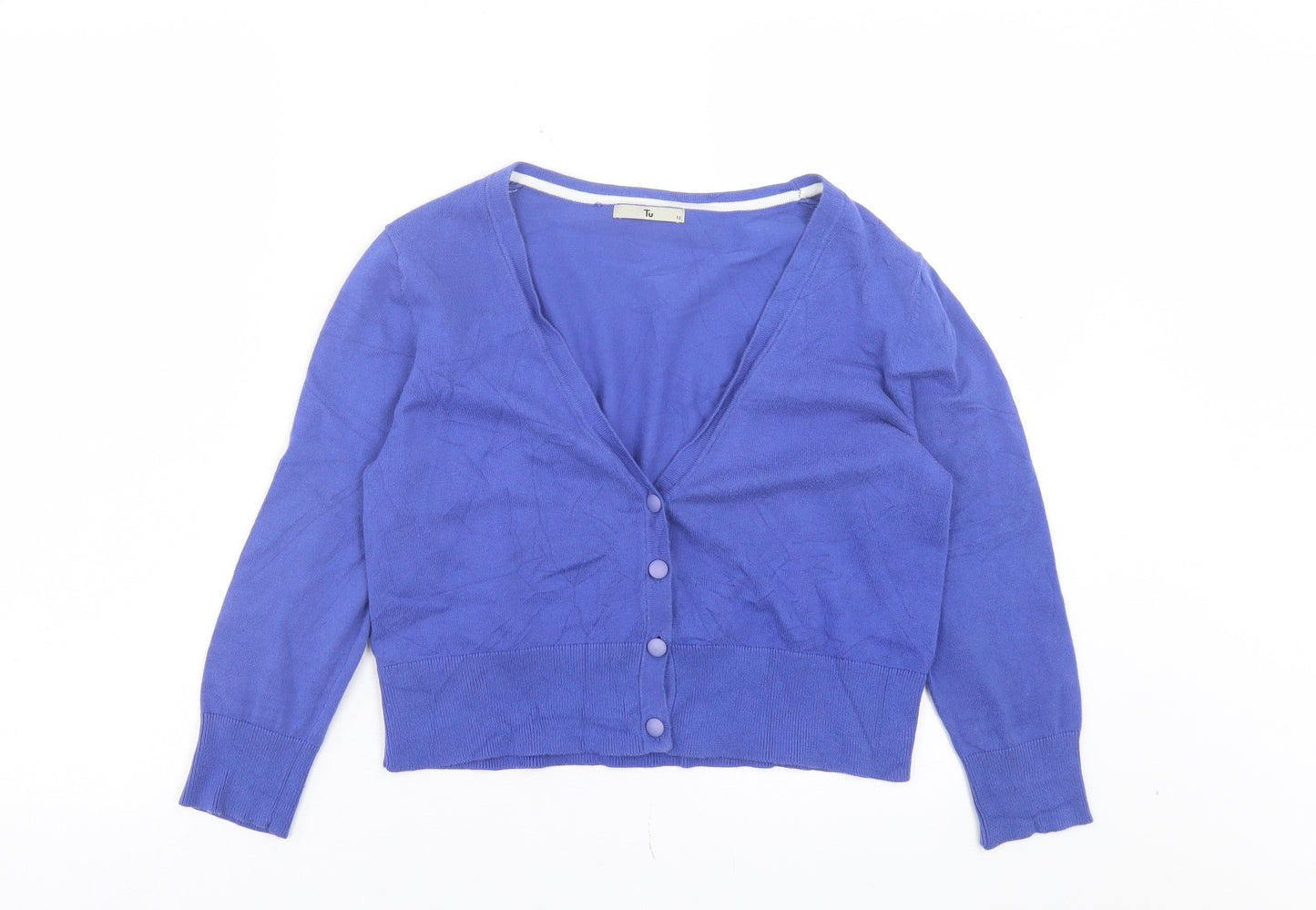 TU Womens Blue V-Neck Cotton Cardigan Jumper Size 12