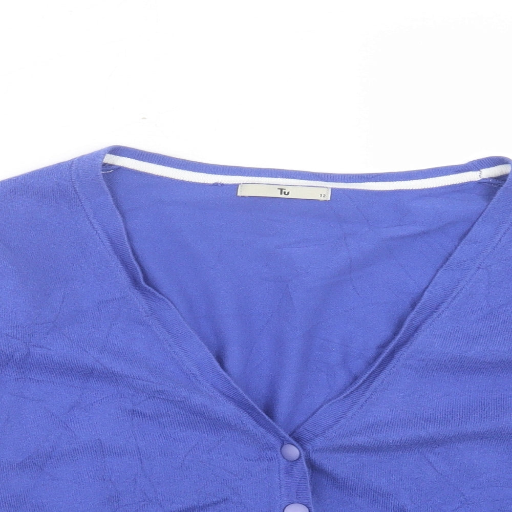 TU Womens Blue V-Neck Cotton Cardigan Jumper Size 12
