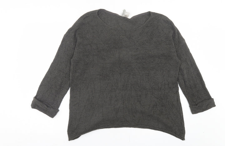 H&M Womens Grey Boat Neck Acrylic Pullover Jumper Size S