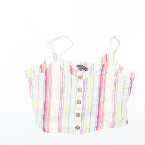 Primark Womens Multicoloured Striped Cotton Cropped Tank Size 16 V-Neck