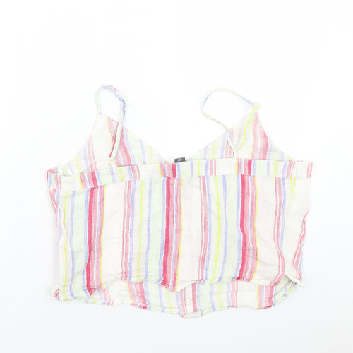 Primark Womens Multicoloured Striped Cotton Cropped Tank Size 16 V-Neck