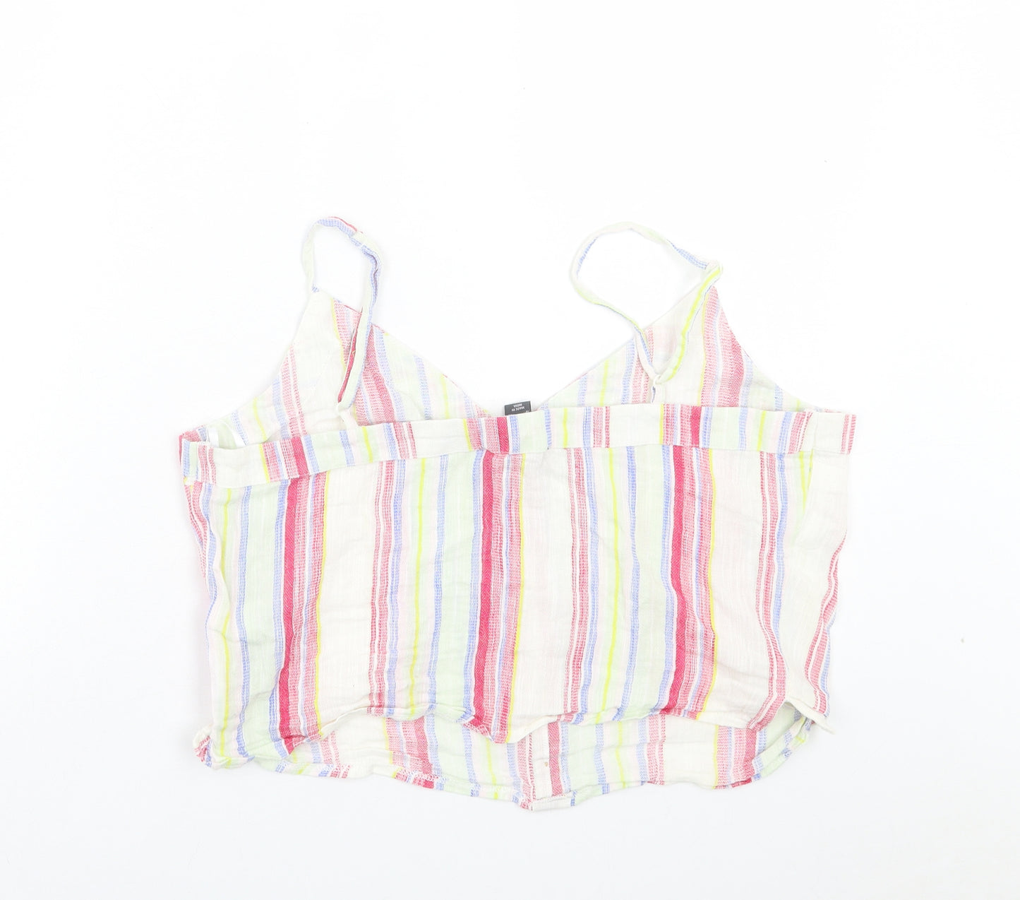Primark Womens Multicoloured Striped Cotton Cropped Tank Size 16 V-Neck