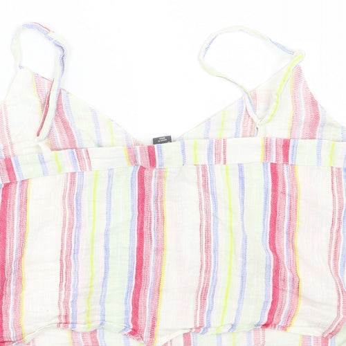 Primark Womens Multicoloured Striped Cotton Cropped Tank Size 16 V-Neck