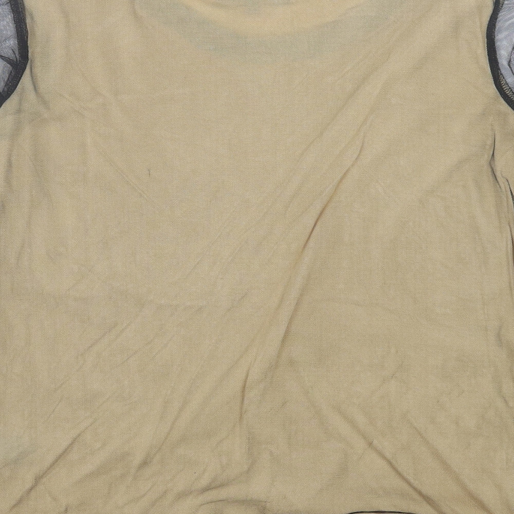 NEXT Womens Beige Geometric Viscose Basic T-Shirt Size 16 Crew Neck