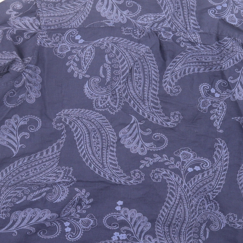 Marks and Spencer Womens Blue Paisley Linen Basic Button-Up Size 20 V-Neck