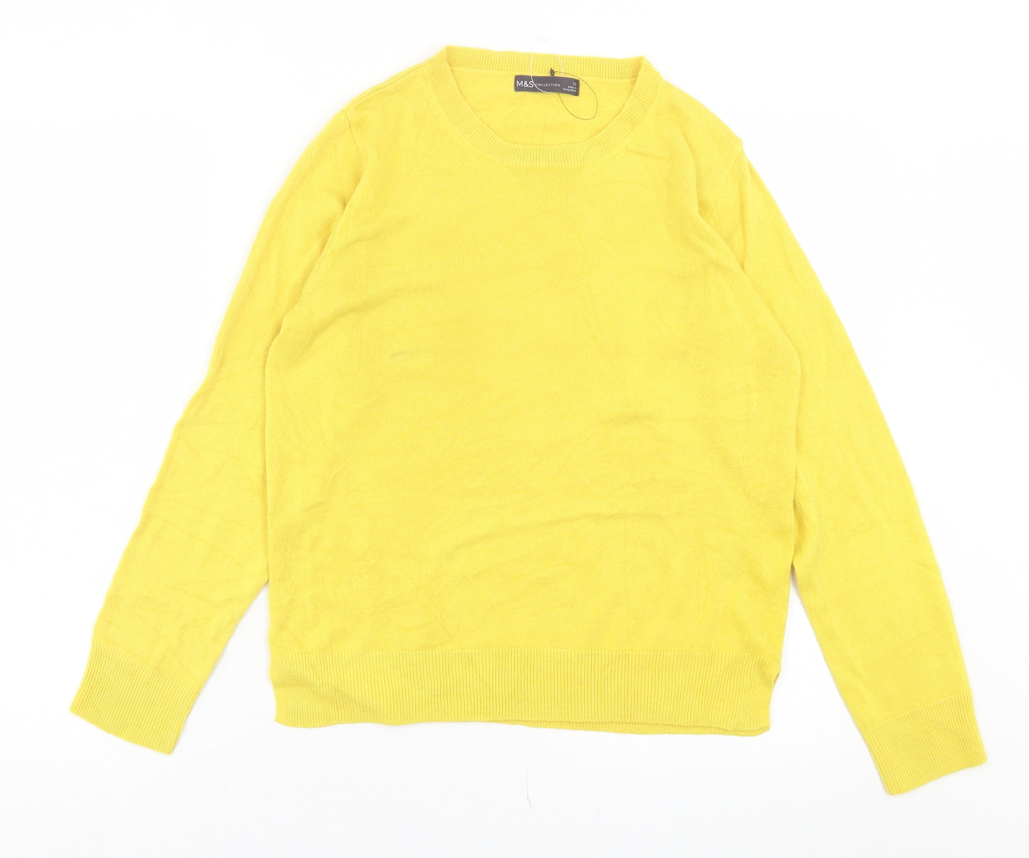 Marks and Spencer Womens Yellow Crew Neck Acrylic Pullover Jumper Size 12