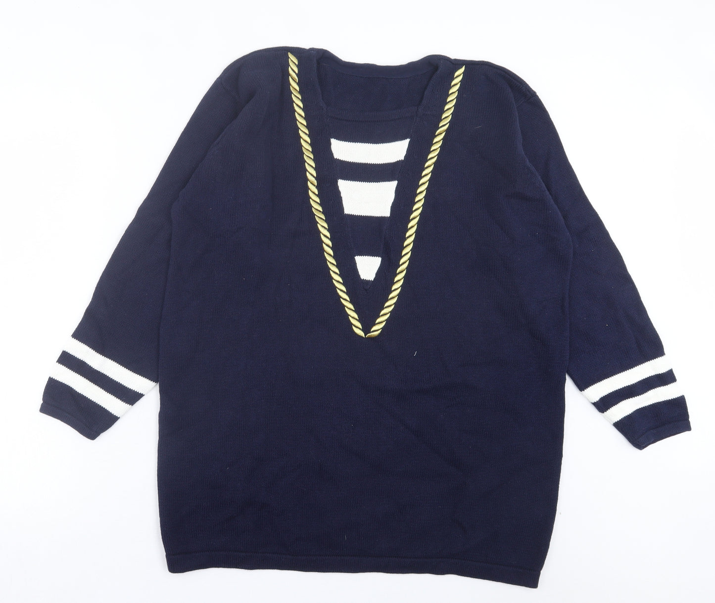 Marks and Spencer Womens Blue Square Neck Cotton Pullover Jumper Size 18