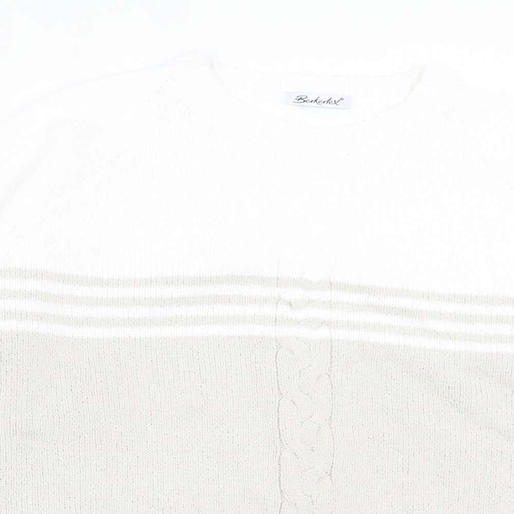 Berkertex Womens Beige Crew Neck Striped Acrylic Pullover Jumper Size 18