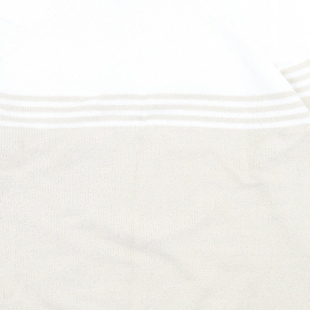 Berkertex Womens Beige Crew Neck Striped Acrylic Pullover Jumper Size 18