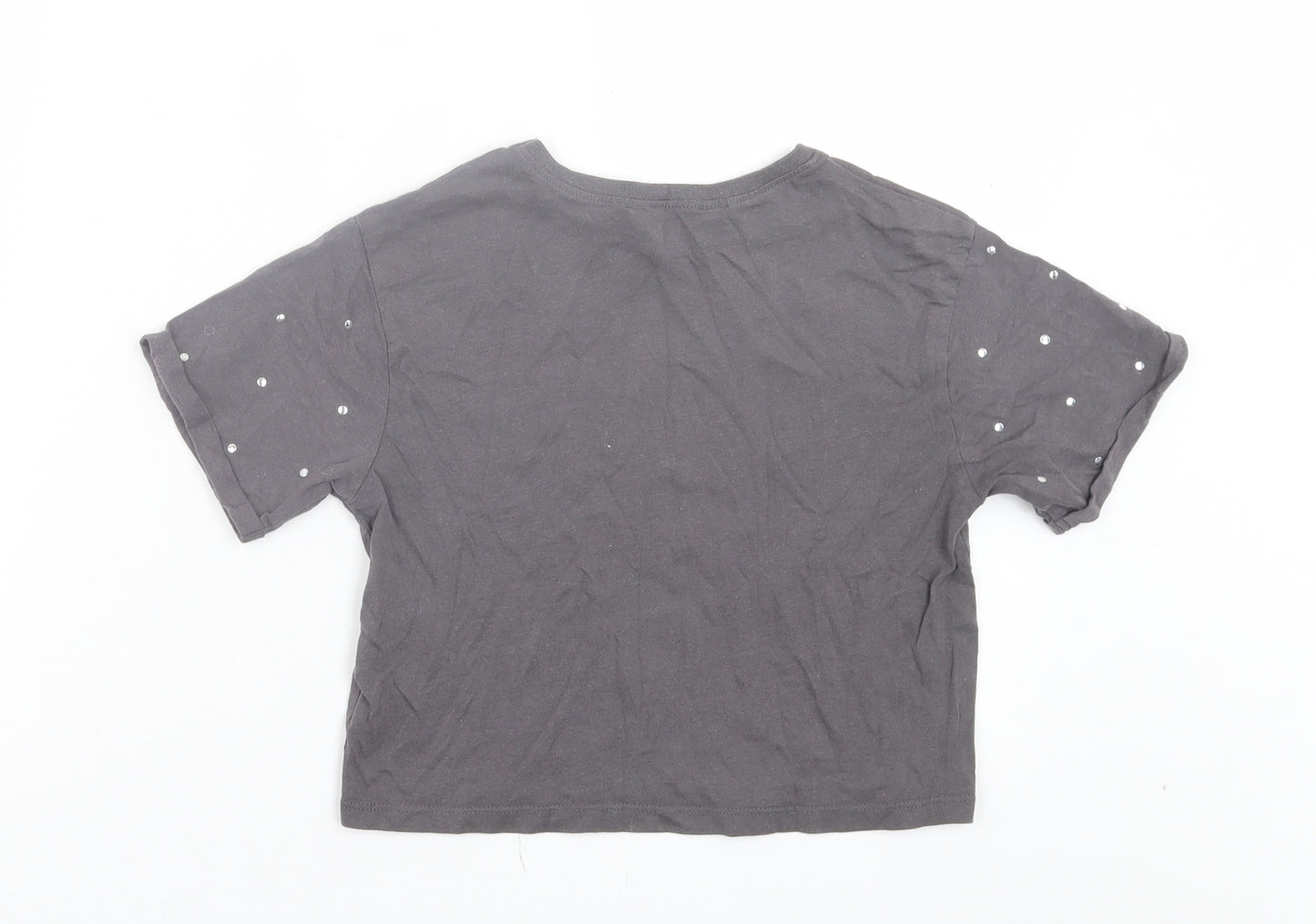 Miss Evie Girls Grey Cotton Basic T-Shirt Size 7-8 Years Crew Neck Pullover