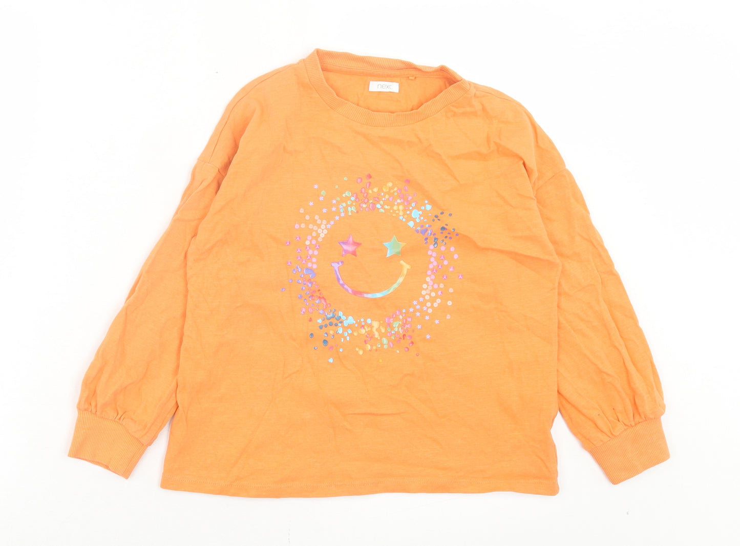 NEXT Girls Orange Cotton Pullover Sweatshirt Size 8 Years Pullover - Smiley Face