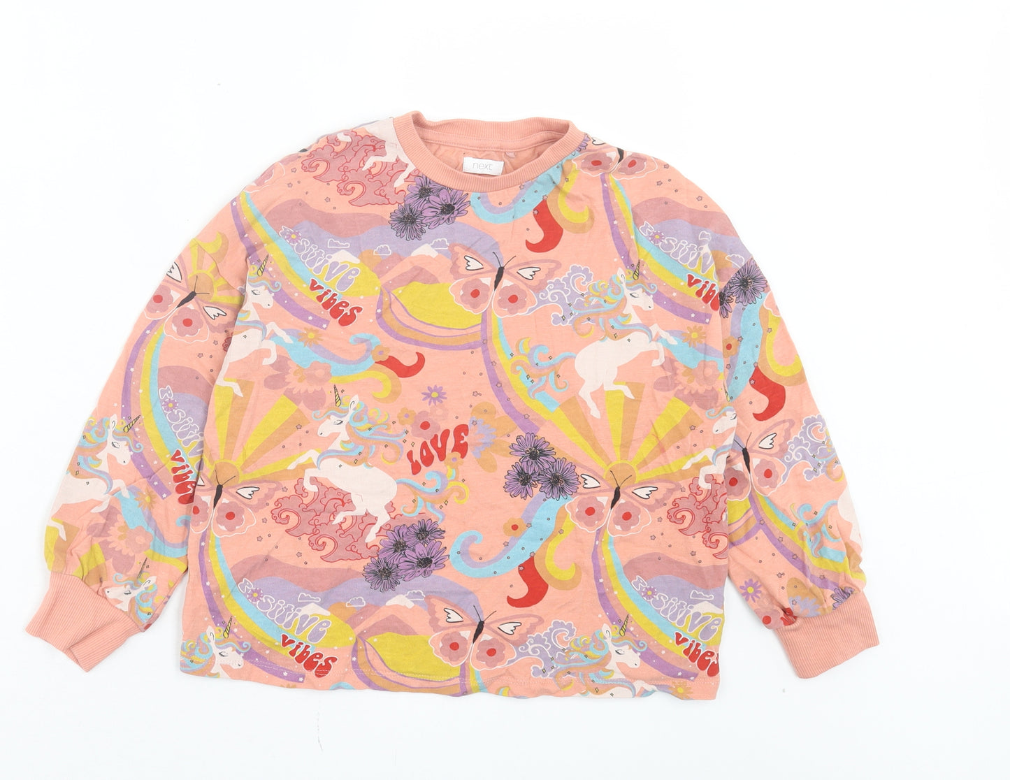 NEXT Girls Multicoloured Geometric Cotton Pullover Sweatshirt Size 8 Years Pullover - Positive Vibes