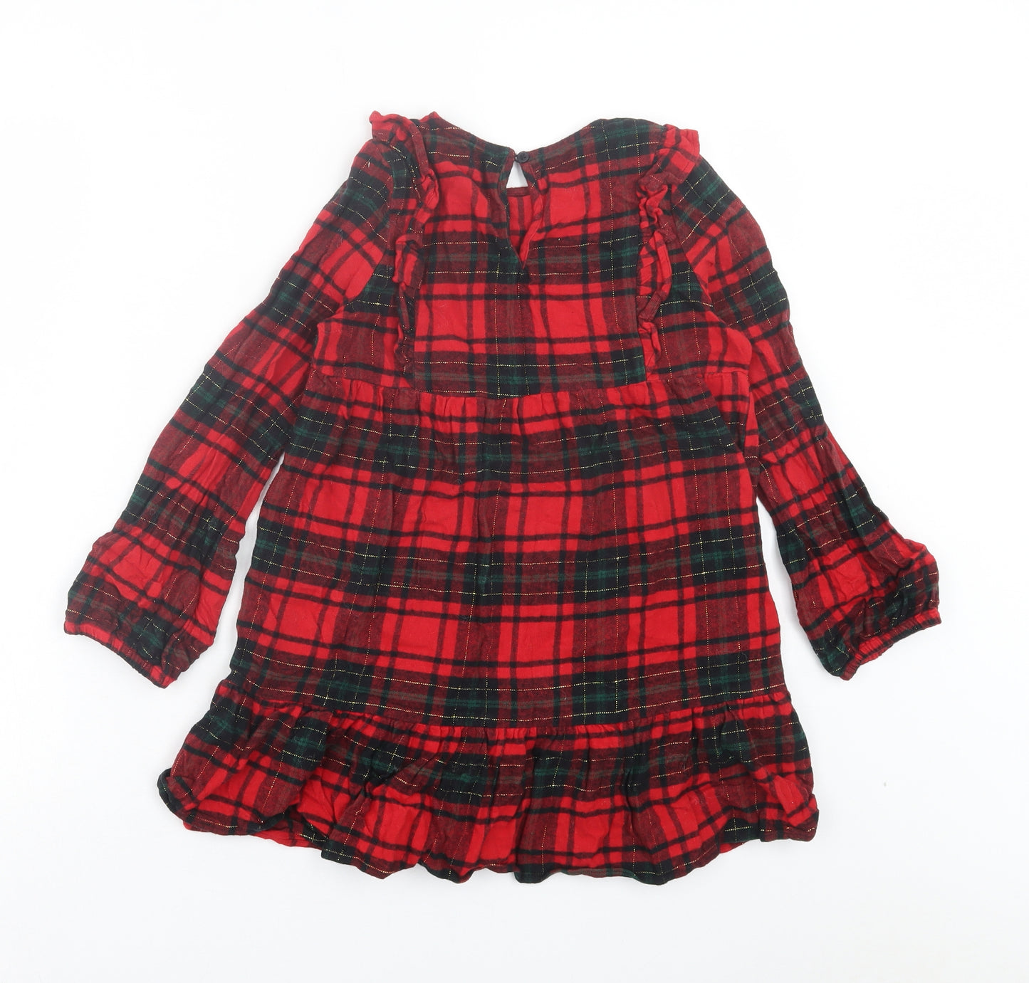 George Girls Red Plaid Polyester A-Line Size 8-9 Years Crew Neck Button