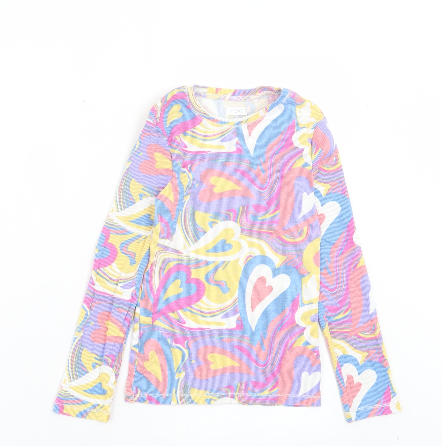 NEXT Girls Multicoloured Geometric Cotton Basic Casual Size 8 Years Crew Neck Pullover - Hearts
