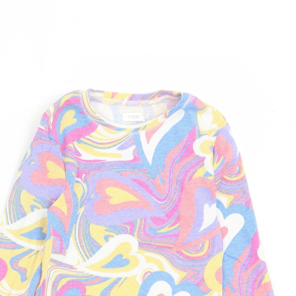 NEXT Girls Multicoloured Geometric Cotton Basic Casual Size 8 Years Crew Neck Pullover - Hearts