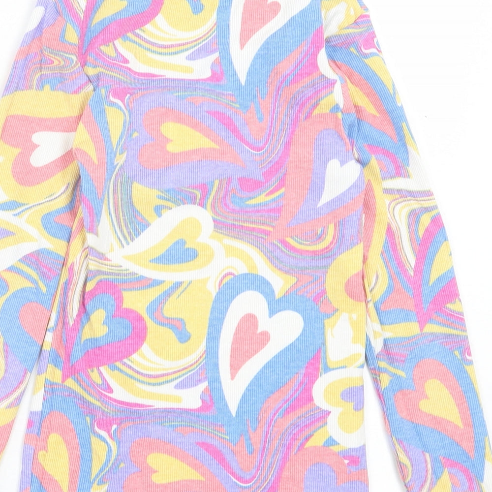 NEXT Girls Multicoloured Geometric Cotton Basic Casual Size 8 Years Crew Neck Pullover - Hearts
