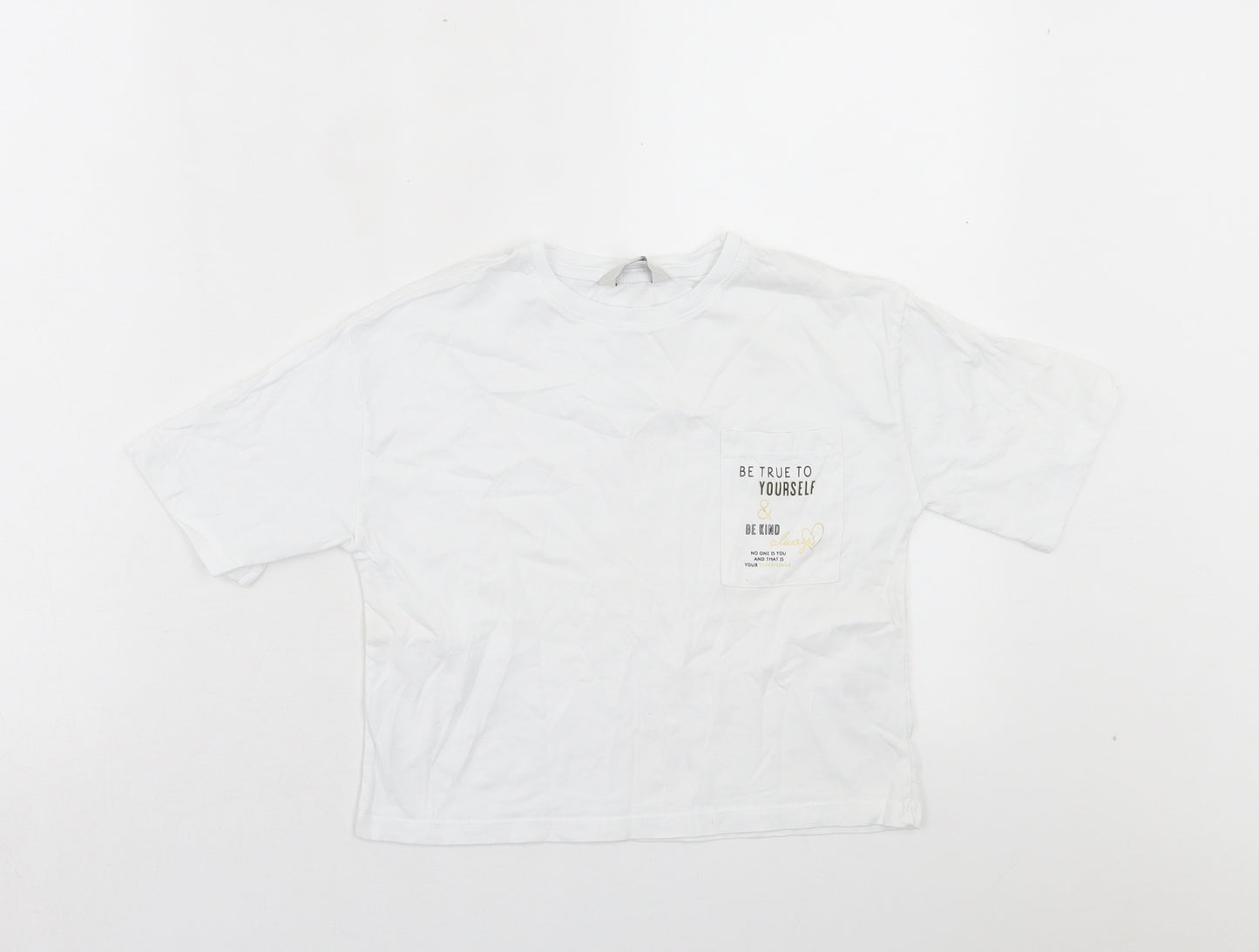 Miss Evie Girls White Cotton Basic T-Shirt Size 7-8 Years Crew Neck Pullover - Be True To Yourself