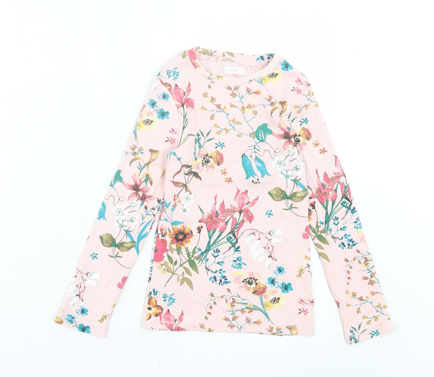 NEXT Girls Pink Floral Cotton Basic Casual Size 8 Years Crew Neck Pullover