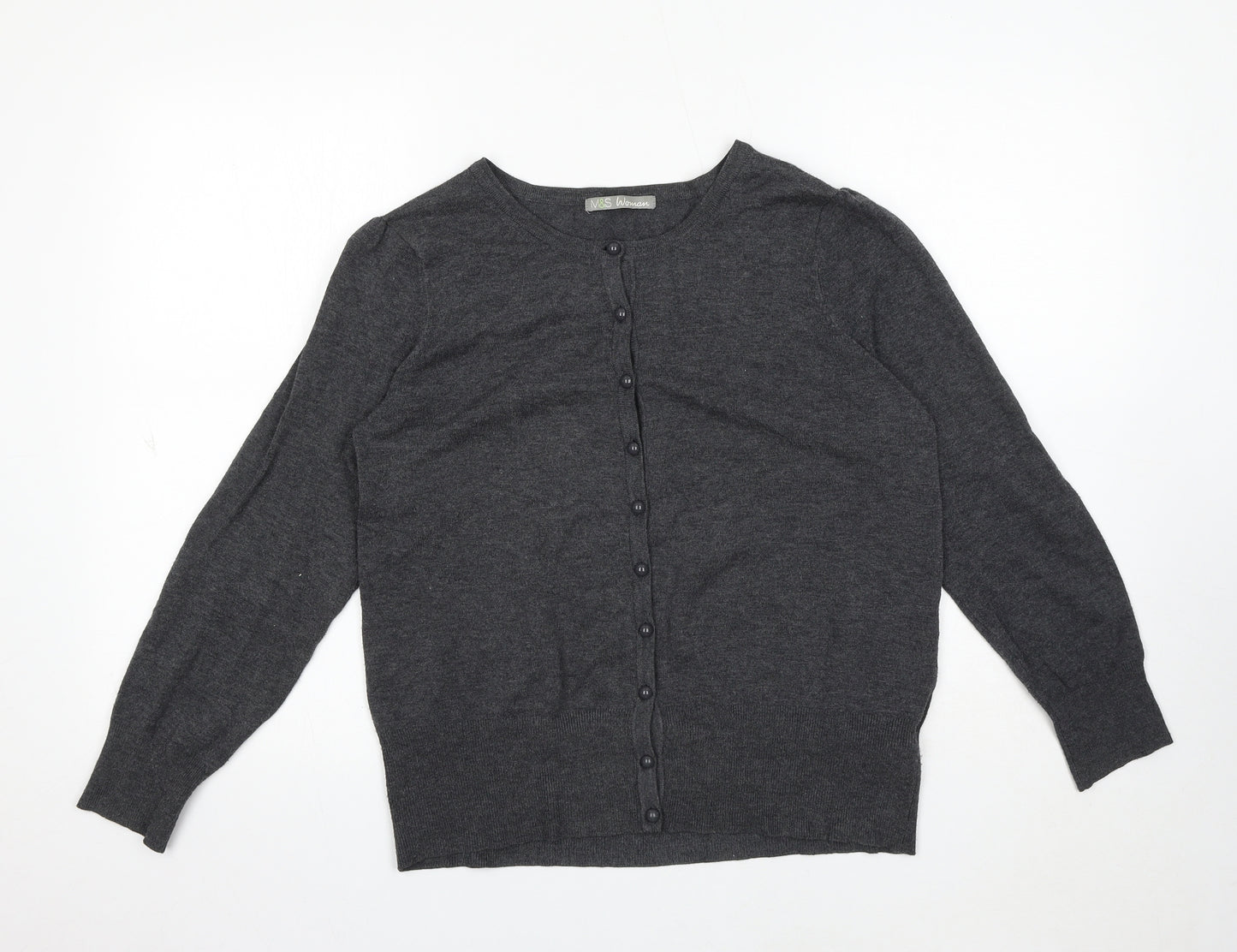 Marks and Spencer Womens Grey Round Neck Viscose Cardigan Jumper Size 16
