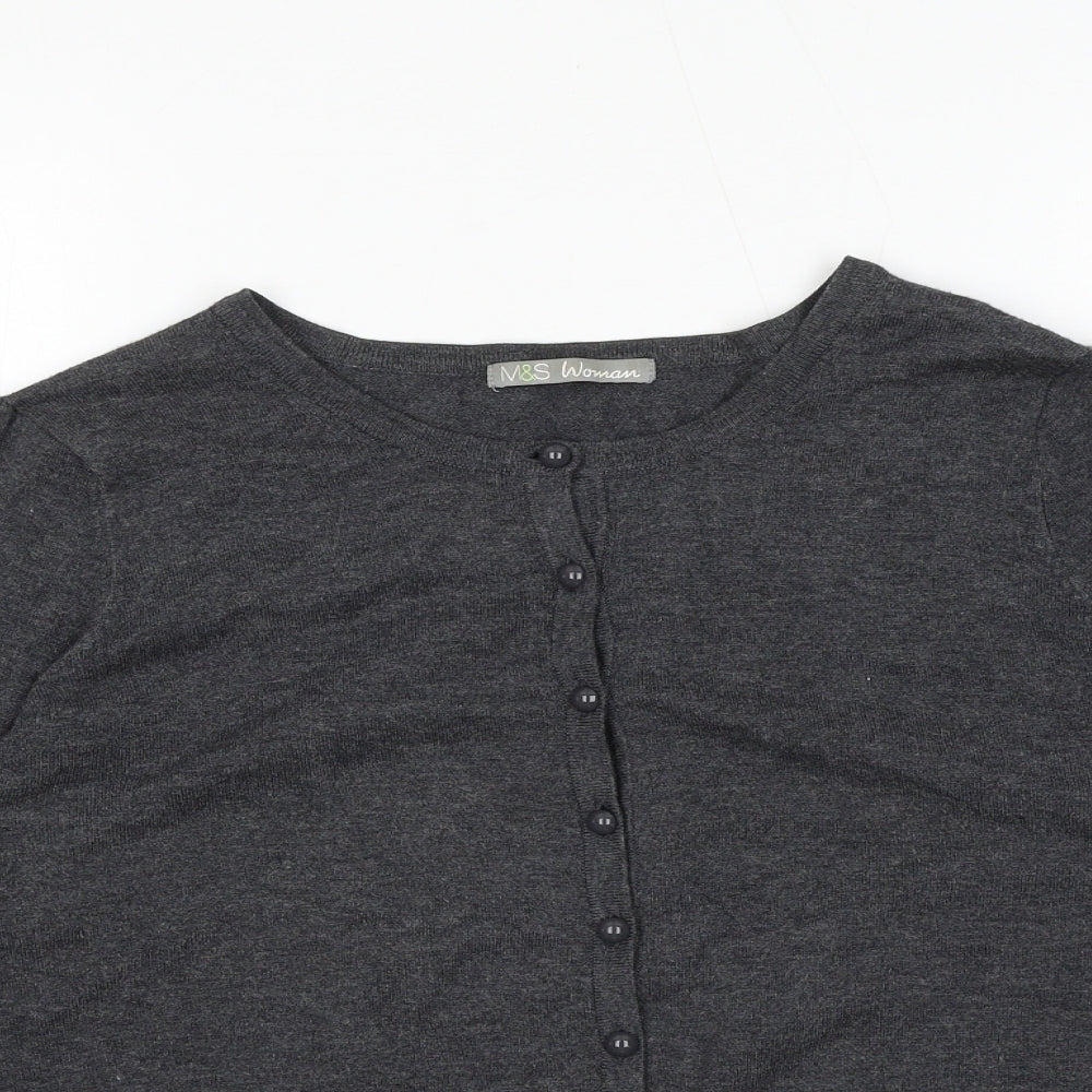 Marks and Spencer Womens Grey Round Neck Viscose Cardigan Jumper Size 16