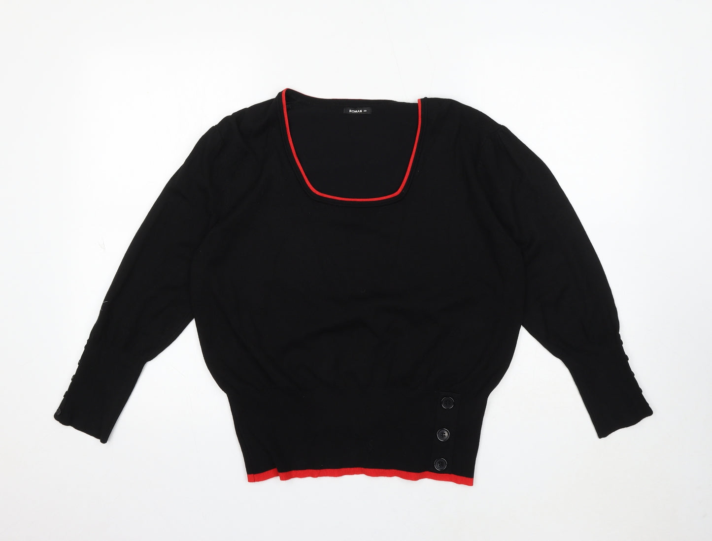 Roman Womens Black Scoop Neck Viscose Pullover Jumper Size 20