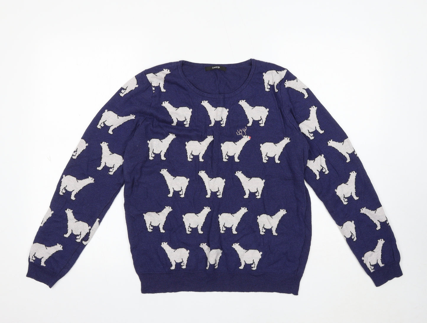 George Womens Blue Round Neck Viscose Pullover Jumper Size 14 - Rudolph