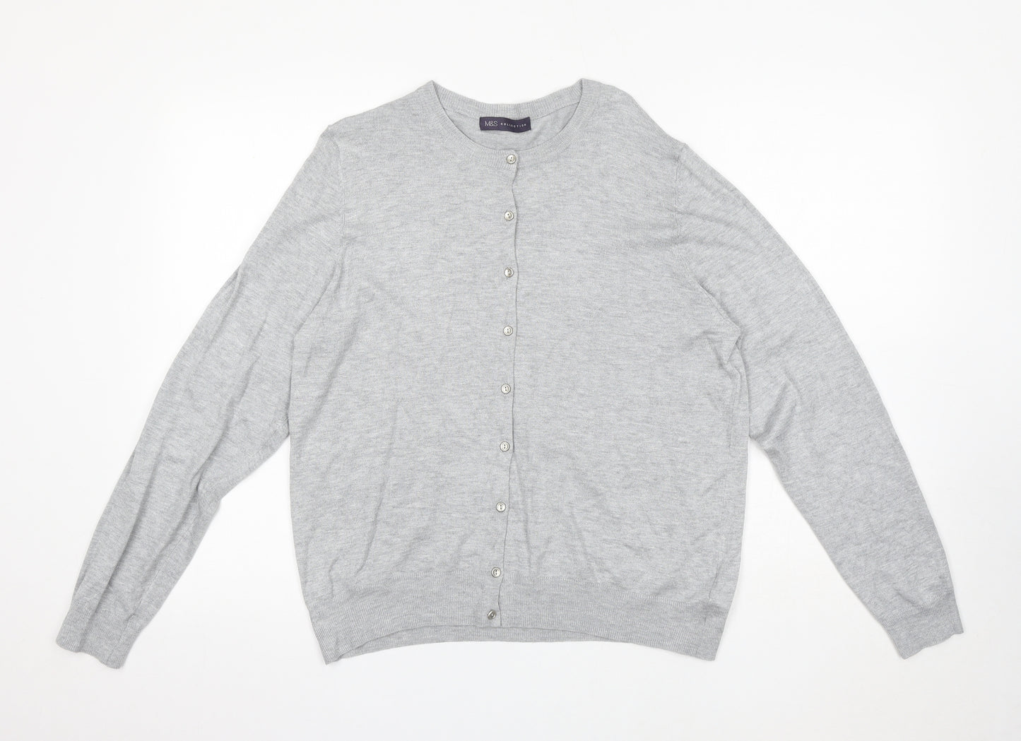 Marks and Spencer Womens Grey Round Neck Viscose Cardigan Jumper Size 18