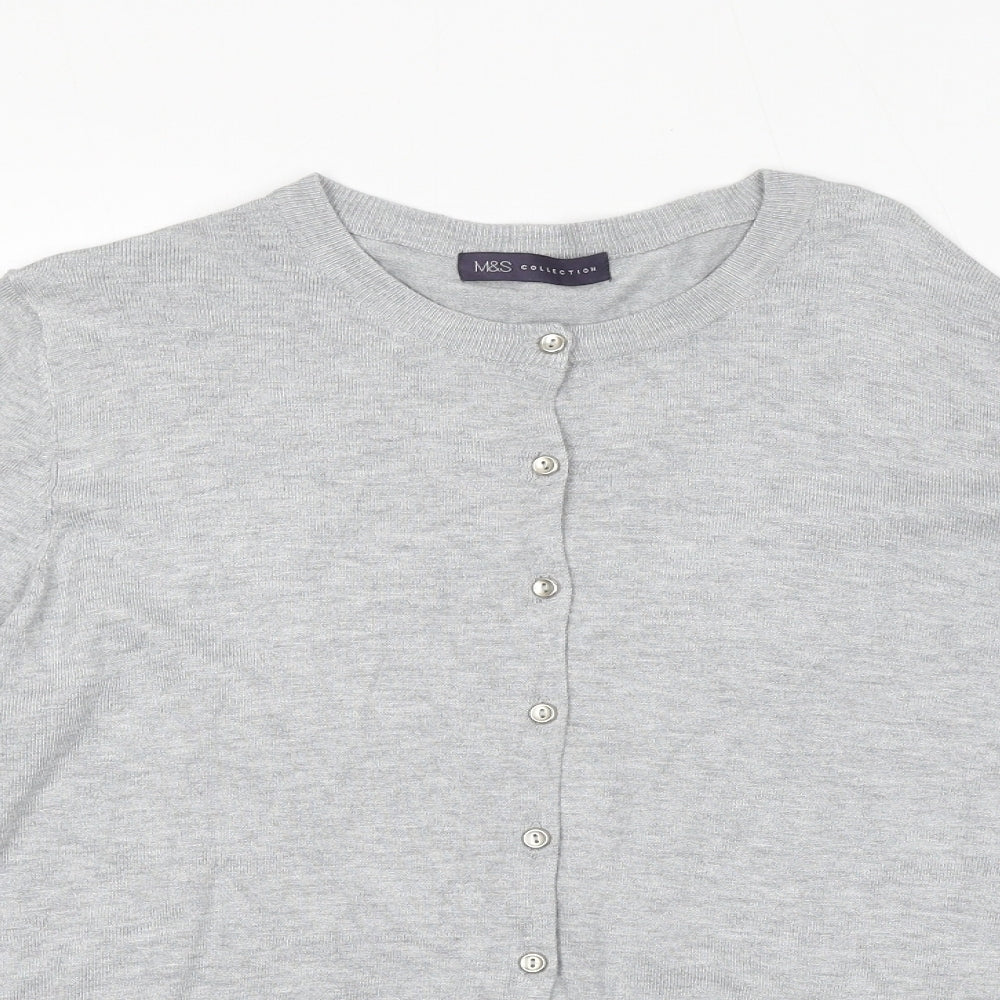 Marks and Spencer Womens Grey Round Neck Viscose Cardigan Jumper Size 18