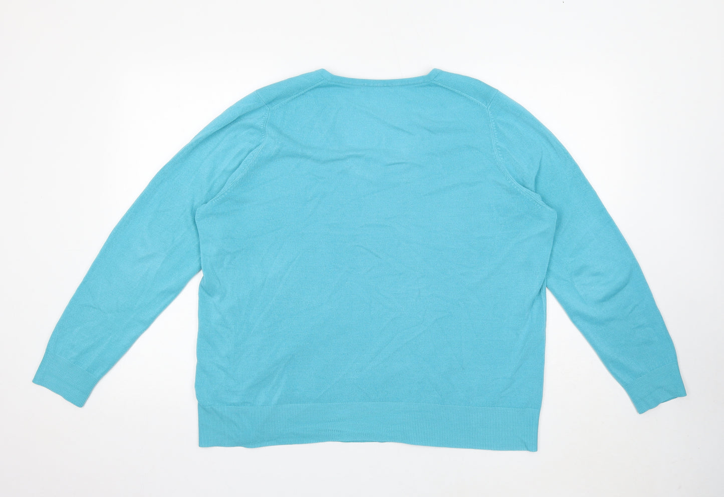 Marks and Spencer Mens Blue V-Neck Polyester Pullover Jumper Size L