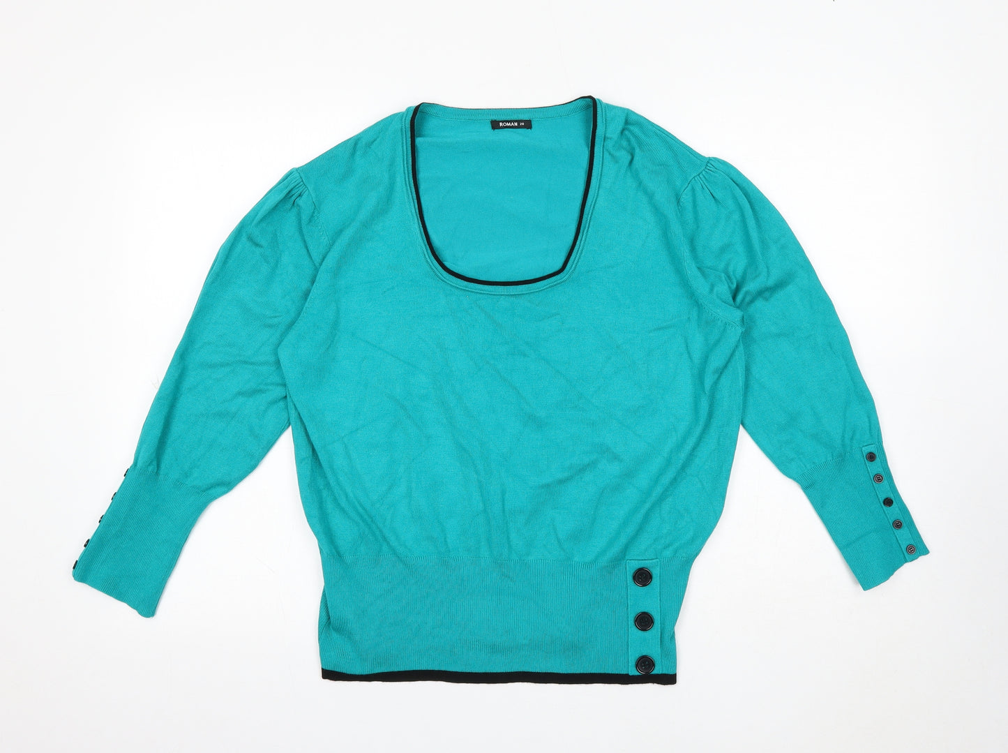 Roman Womens Green Scoop Neck Viscose Pullover Jumper Size 20