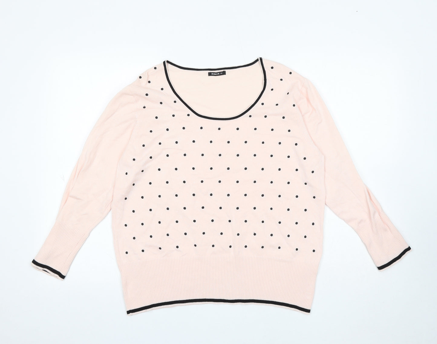 Roman Womens Pink Round Neck Polka Dot Viscose Pullover Jumper Size 20