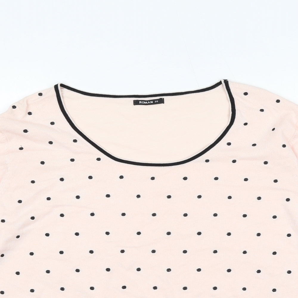Roman Womens Pink Round Neck Polka Dot Viscose Pullover Jumper Size 20