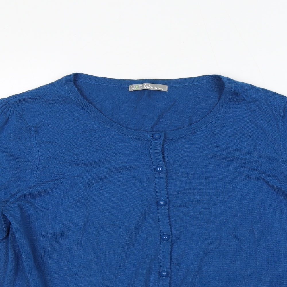Marks and Spencer Womens Blue Round Neck Viscose Cardigan Jumper Size 16