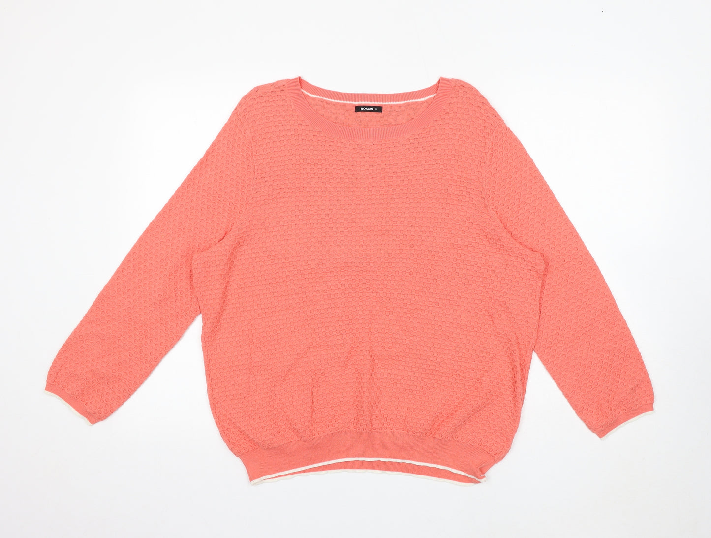 Roman Womens Pink Round Neck Cotton Pullover Jumper Size 18