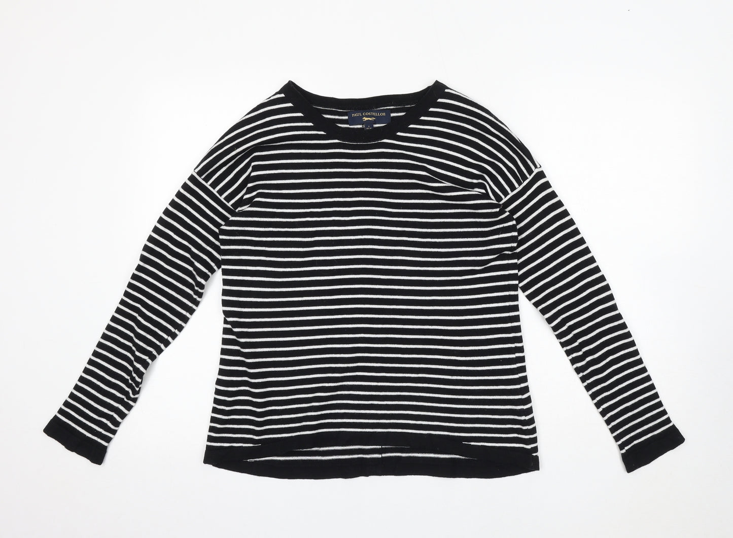 Paul Costelloe Womens Black Round Neck Striped Cotton Pullover Jumper Size S