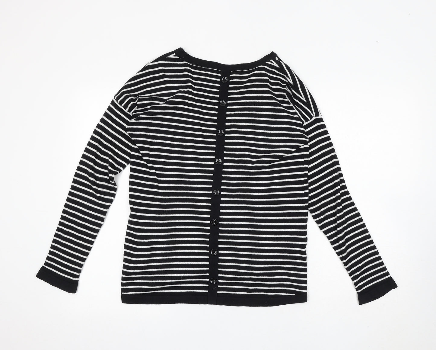 Paul Costelloe Womens Black Round Neck Striped Cotton Pullover Jumper Size S