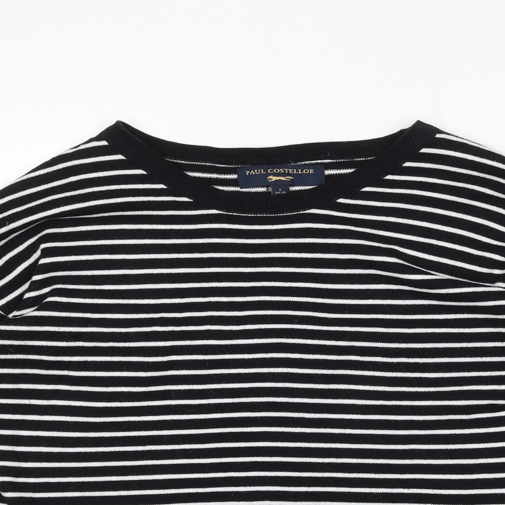 Paul Costelloe Womens Black Round Neck Striped Cotton Pullover Jumper Size S