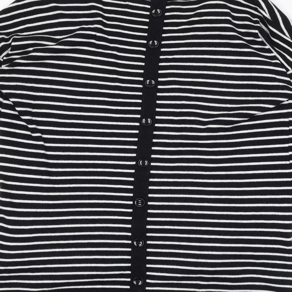 Paul Costelloe Womens Black Round Neck Striped Cotton Pullover Jumper Size S