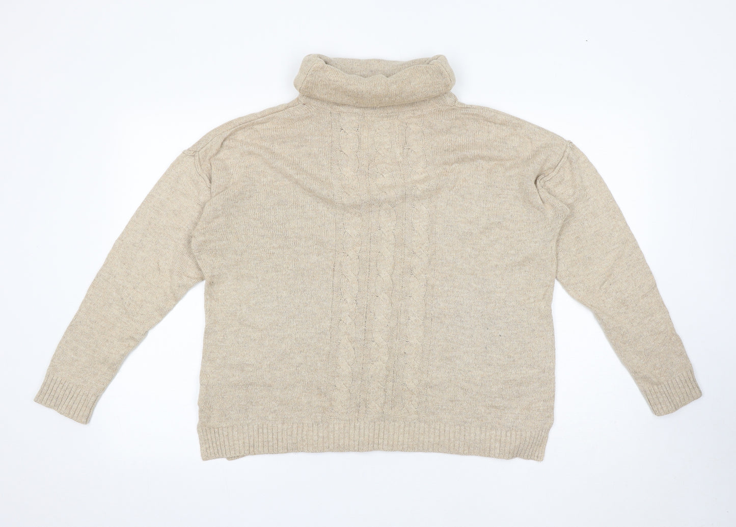 H&M Mens Beige Roll Neck Cotton Pullover Jumper Size L