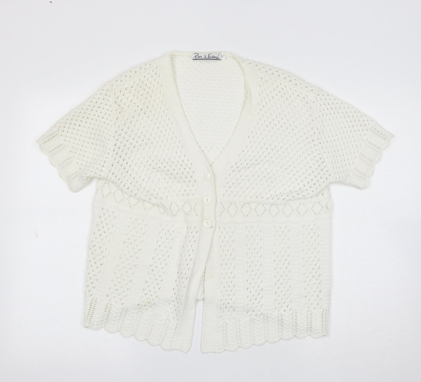 Pure & Natural Girls White V-Neck Acrylic Cardigan Jumper Size XL Button