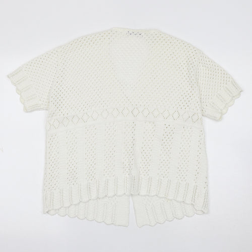 Pure & Natural Girls White V-Neck Acrylic Cardigan Jumper Size XL Button