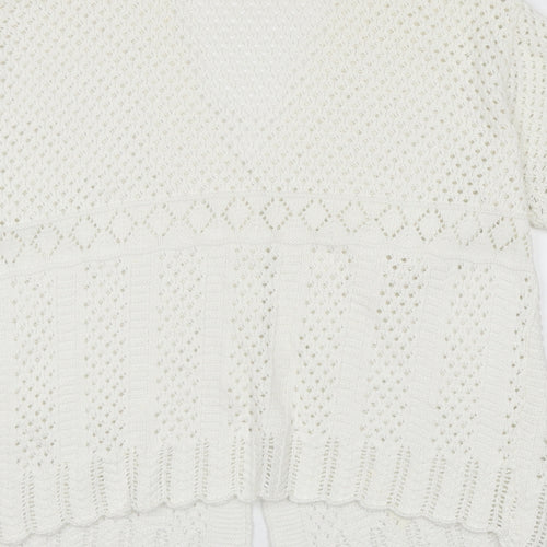 Pure & Natural Girls White V-Neck Acrylic Cardigan Jumper Size XL Button