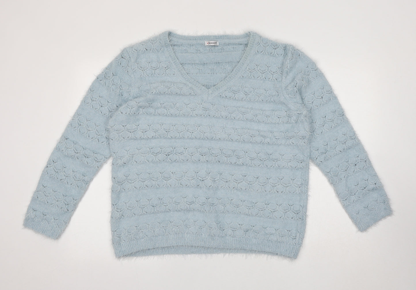 Damart Womens Blue V-Neck Polyamide Pullover Jumper Size L